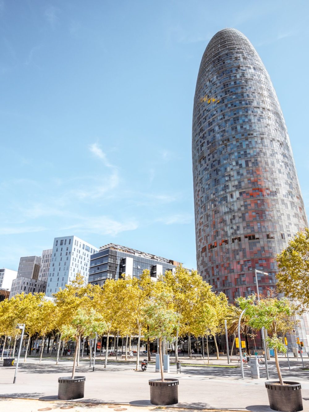 View on the financial district with modern skyscrapers and famous Agbar tower in Barcelona city